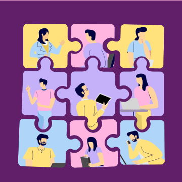 Talent puzzle grid matching candidate cards to client roles
